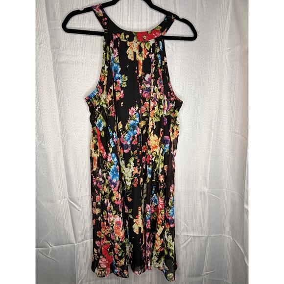 Betsey Johnson Black Floral Halter Shift Dress S12 Lined Mini Short Party Trendy - Picture 1 of 5
